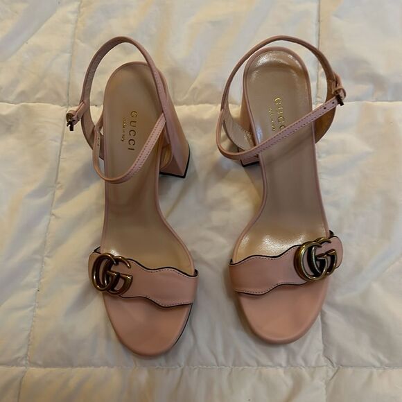 Gucci Marmont Pink Leather Gg Ankle Strap Block Heel, EU37/US 7, NWT Authentic - Picture 3 of 14